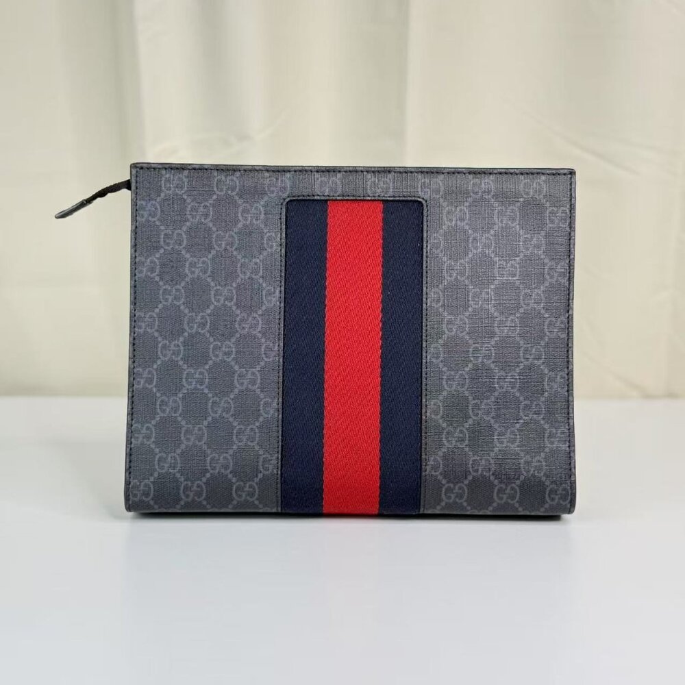 Gucci Navy Blue Zip Pouch GG Coated Canvas - Picture 2 of 8